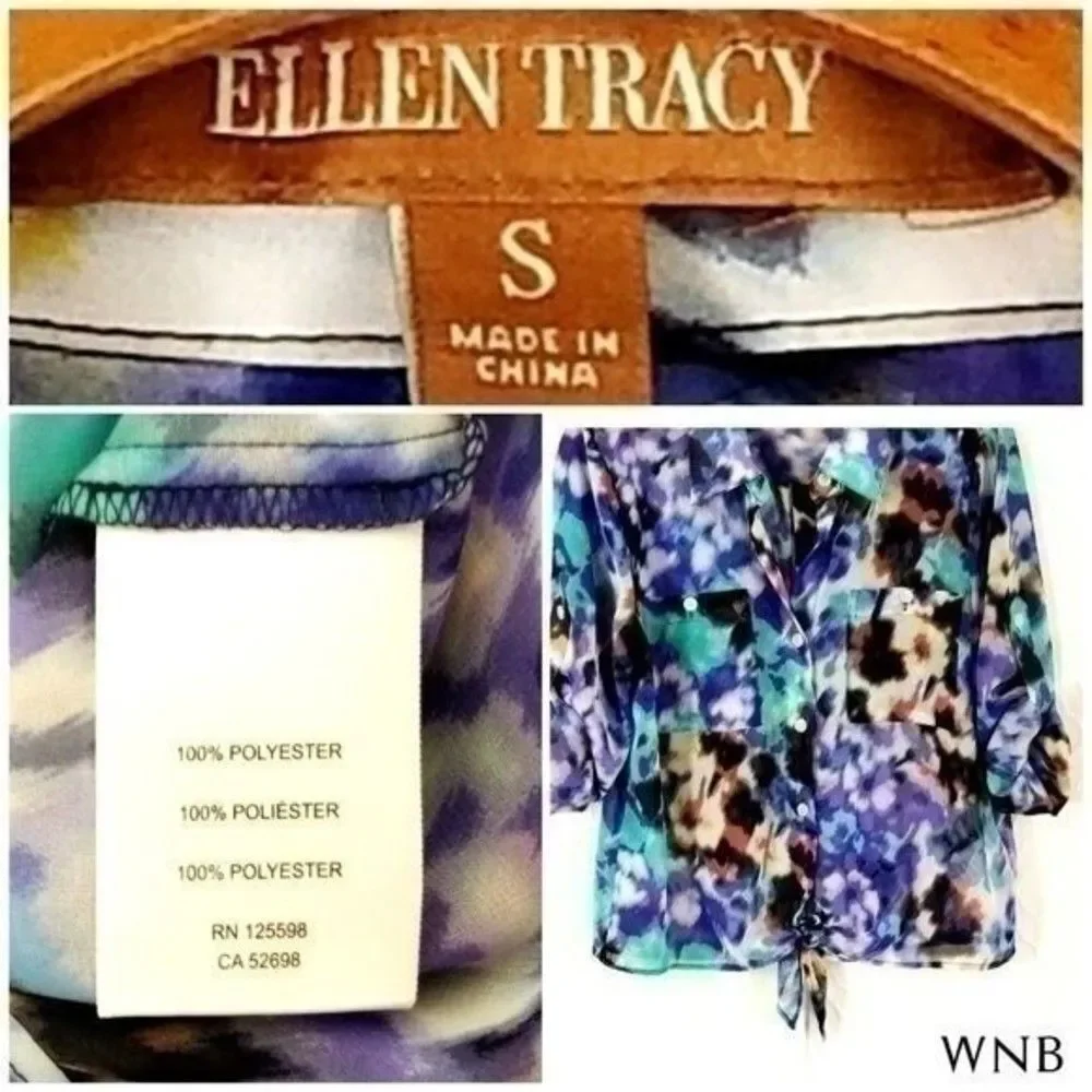 Ellen Tracy Front Tie Knot Button Down Top Small 7 0013 - Picture 3 of 4
